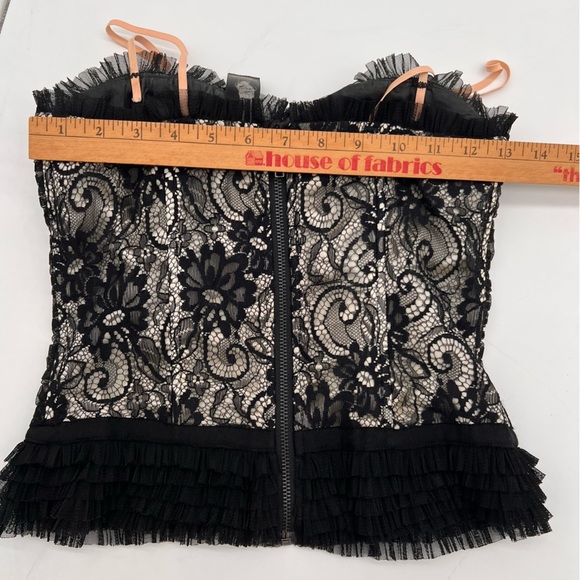 Forever 21 Paris Black Lace Corset Bustier Top S – Ruffle Trim, Zip Back - Picture 6 of 8